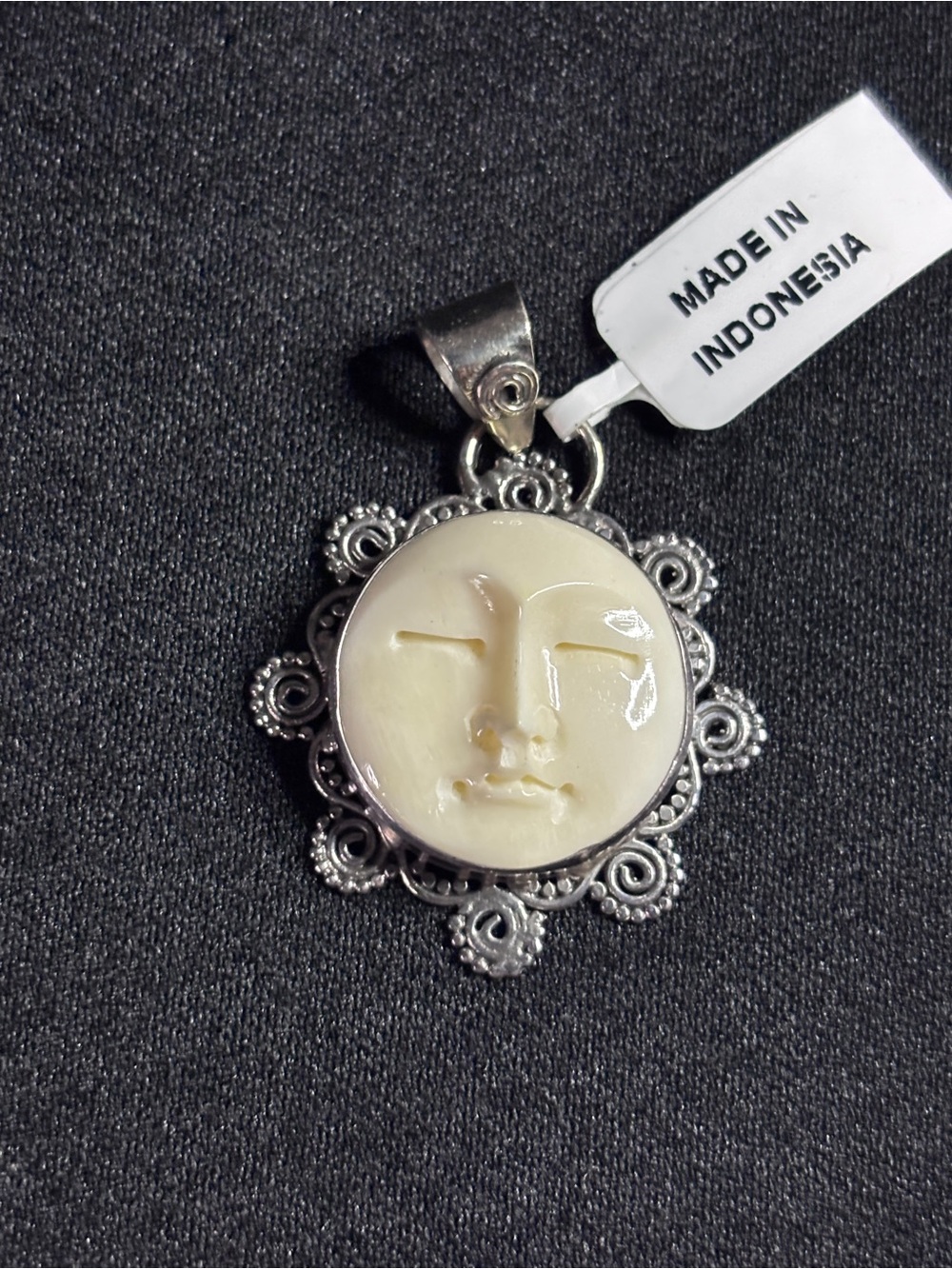 Silver 925 Cream Moon Face Goddess Pendant Sajen Style